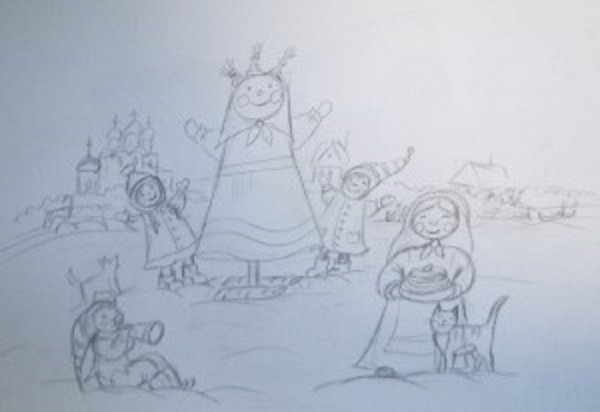 Народный праздник Масленица рисование