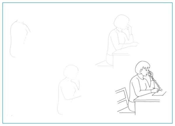 Человек за столом рисунок карандашом