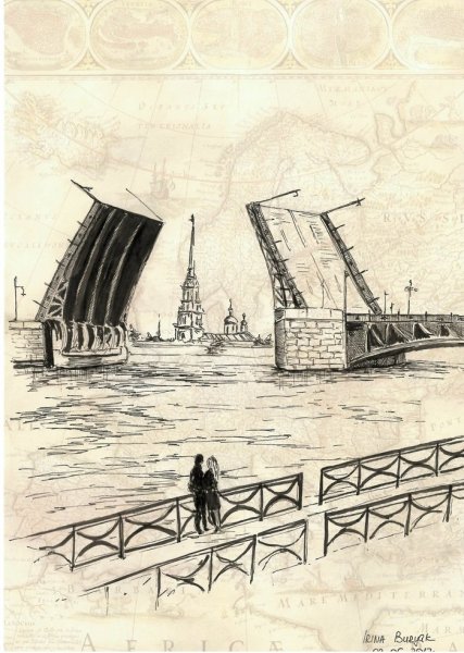 Дворцовый мост карандашом