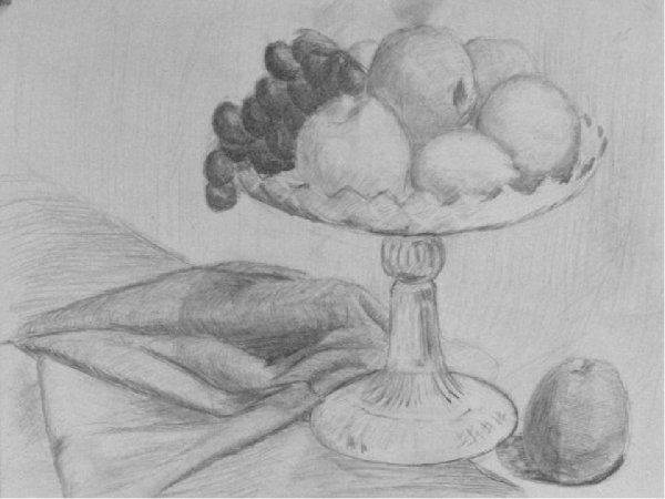 Натюрморт карандашом ваза и фрукты