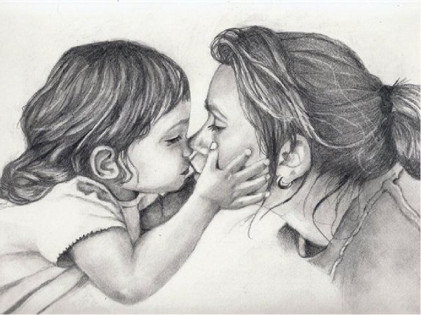 Мама с ребенком рисунок карандашом