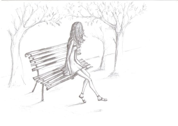 Зарисовки людей на скамейке