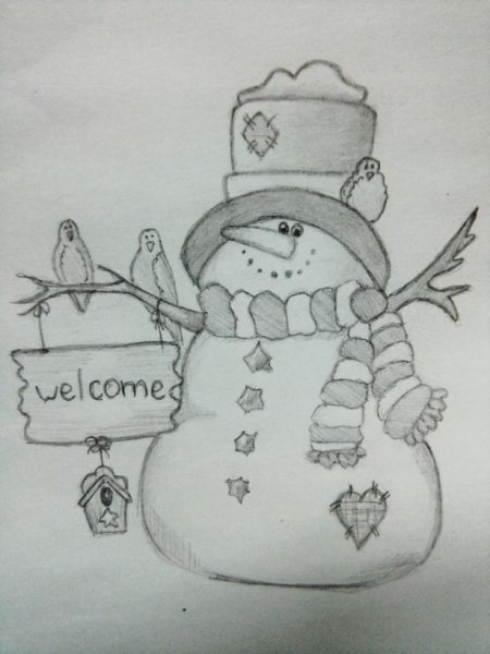 Нарисовать снеговика карандашом