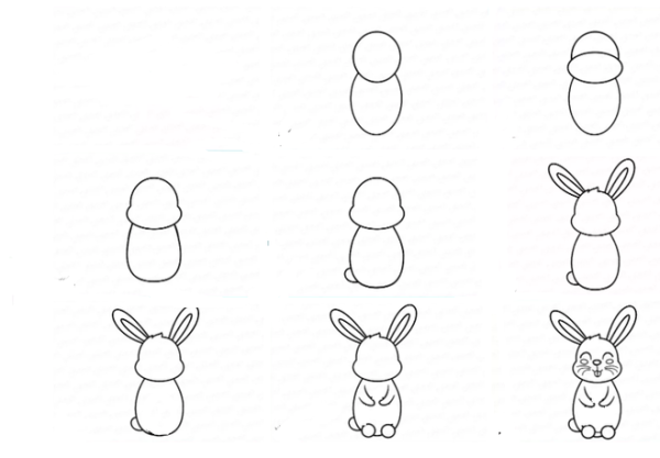 Поэтапное рисование зайчика