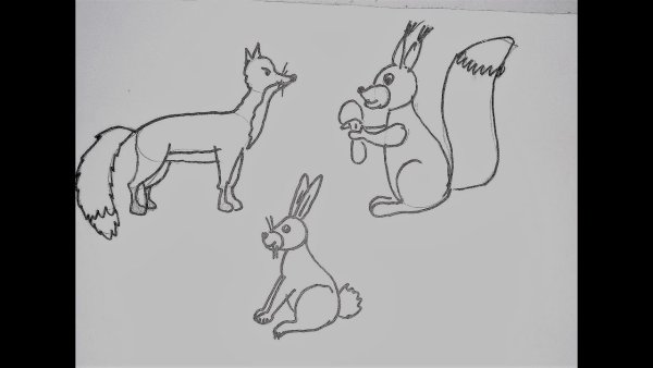 Рисунок лисы и зайца