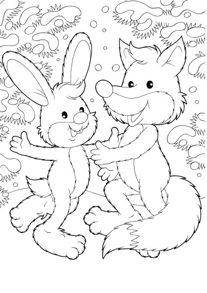 Зайчик и Лисичка раскраска