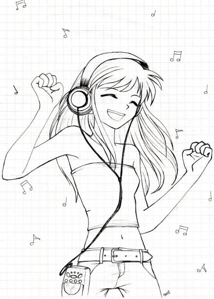 Раскраска девочка в наушниках