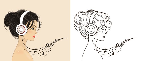 Девушка в наушниках для срисовки