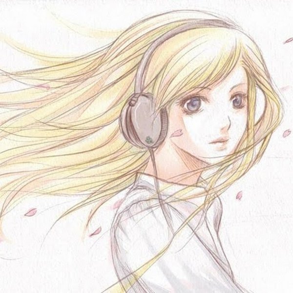 Нарисованная девушка в наушниках