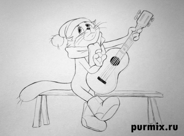 Кот Матроскин с гитарой раскраска
