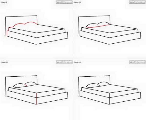 Поэтапный рисунок кровати
