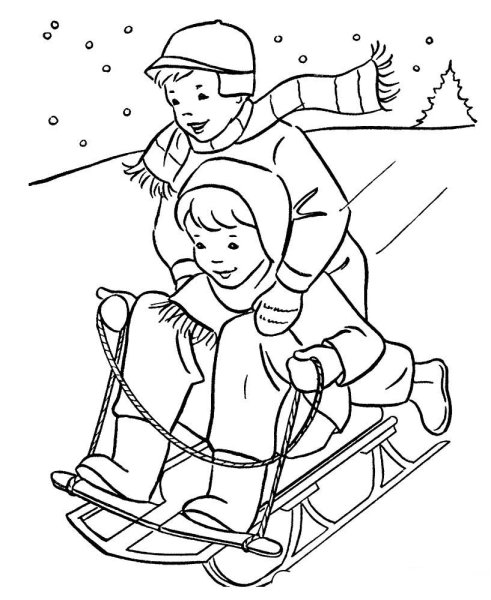 Санки раскраска для детей