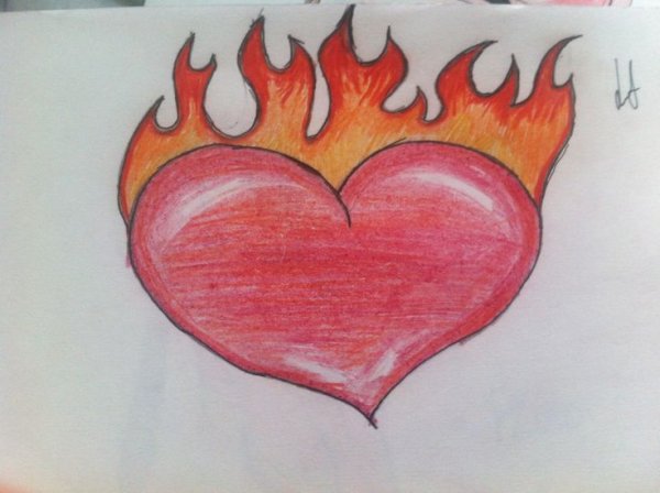 Сердце с огнем рисование