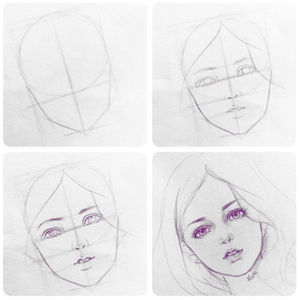 Пошаговое рисование лица девушки