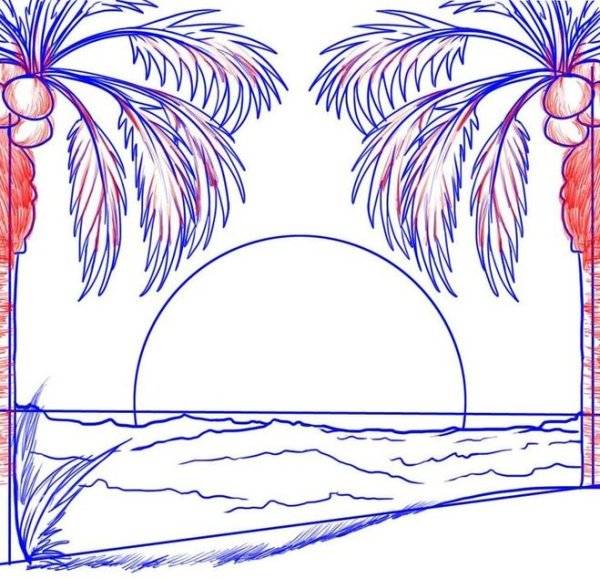 Поэтапное рисование пляжа