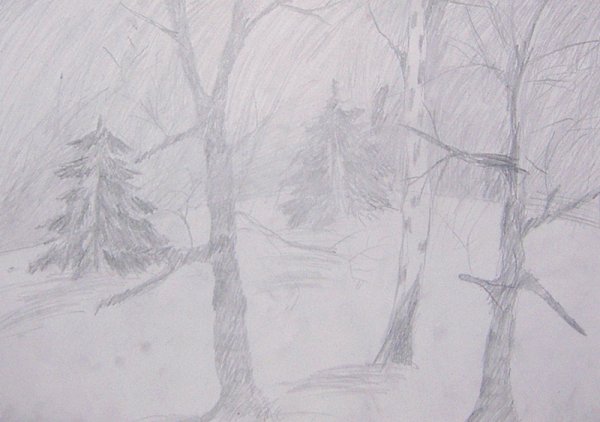 Зимний лес рисование карандашами