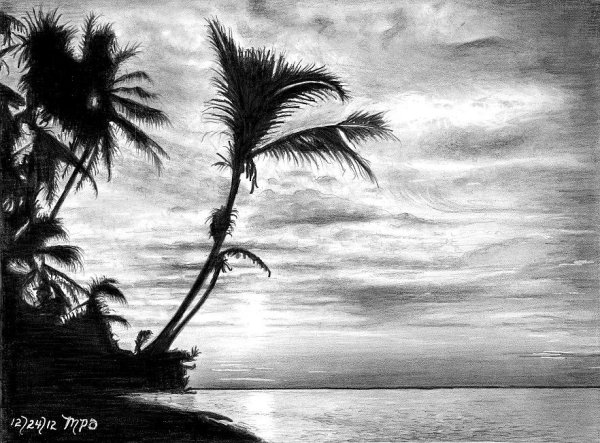 Летний пейзаж карандашом