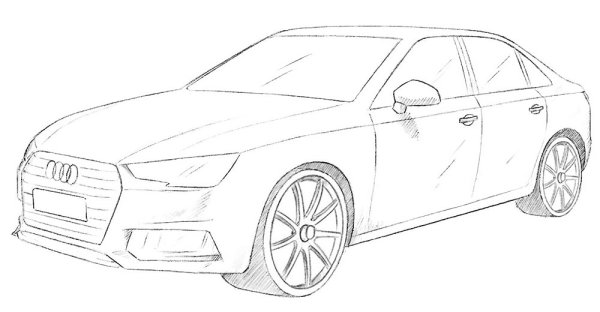 Нарисовать Ауди а6 карандашом