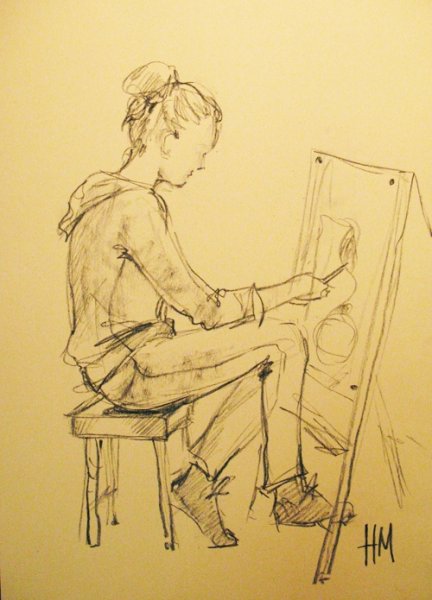 Зарисовка фигуры человека в интерьере