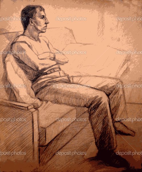 Наброски фигуры человека в интерьере