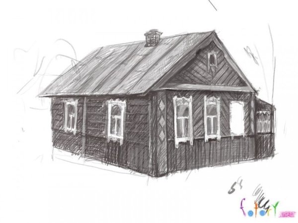 Деревянный дом карандашом
