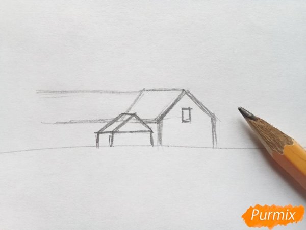 Пейзаж с домиком карандашом для начинающих
