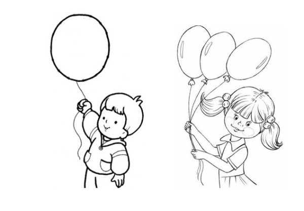 Нарисованная девочка с шариками
