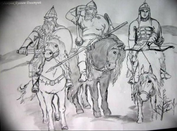 Картина три богатыря Васнецова рисунок