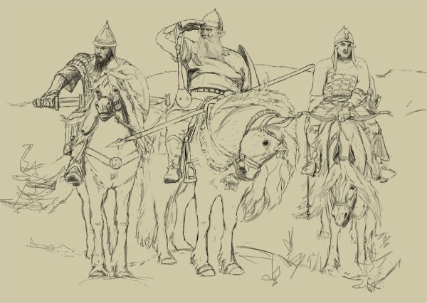 Три богатыря Васнецова черно белая