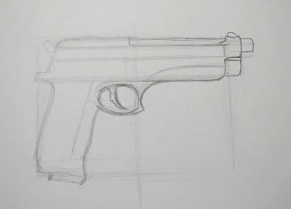 Нарисовать пистолет карандашом