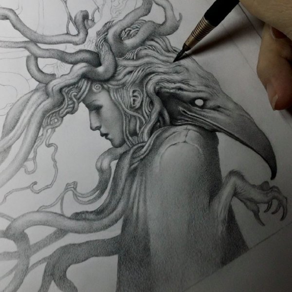 Рисования фэнтези карандаш