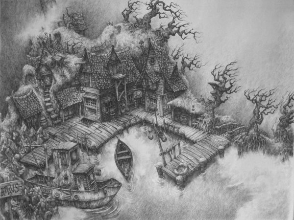 Фантастический пейзаж в графике