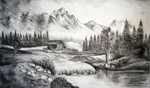 Пейзаж карандашом