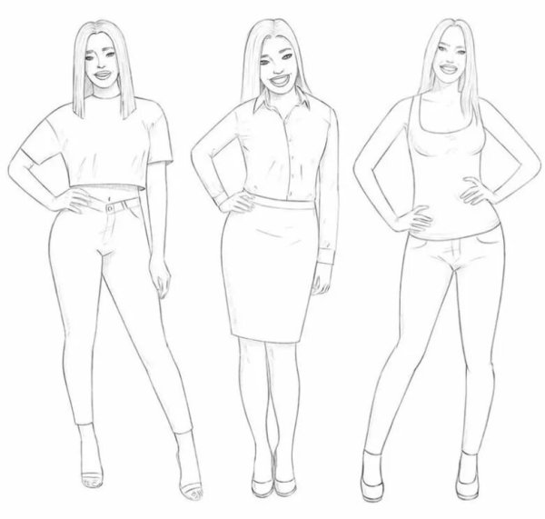 Зарисовка девочки в полный рост