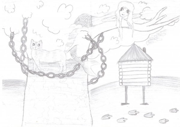 Рисунок у Лукоморья дуб зеленый карандашом