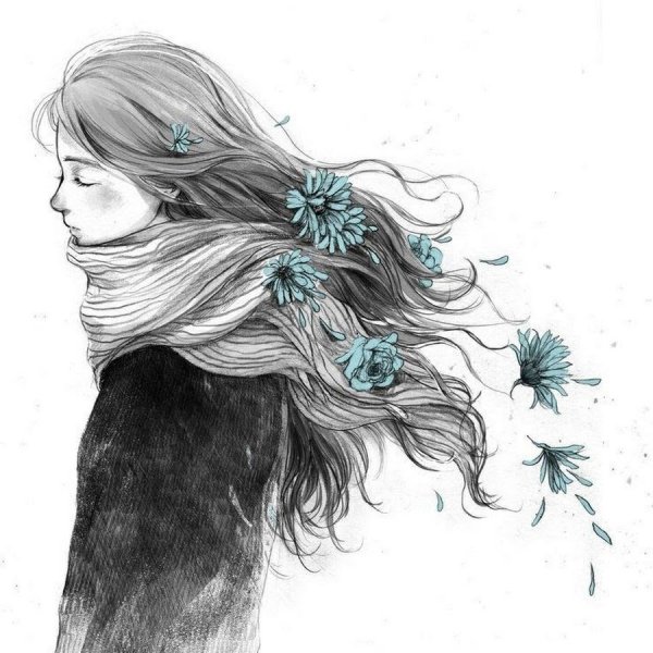 Нарисованная девушка с длинными волосами