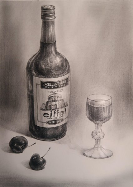 Натюрморт карандашом вино