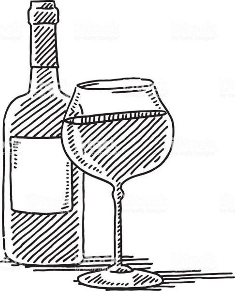 Бутылка и бокал карандашом