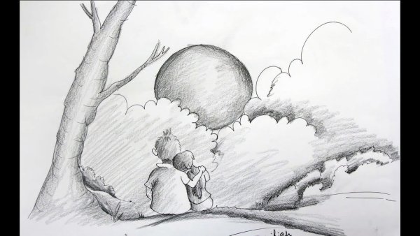 Романтический пейзаж карандашом