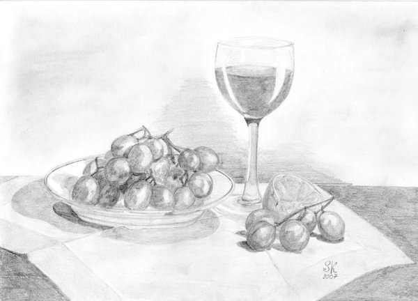 Натюрморт с фруктами карандашом