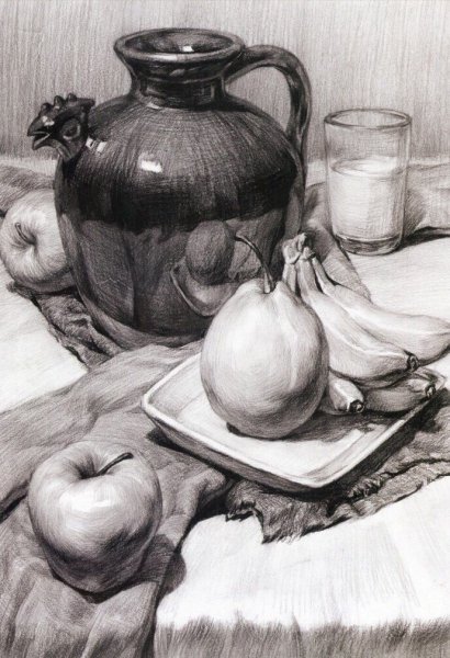 Цветочный натюрморт карандашом