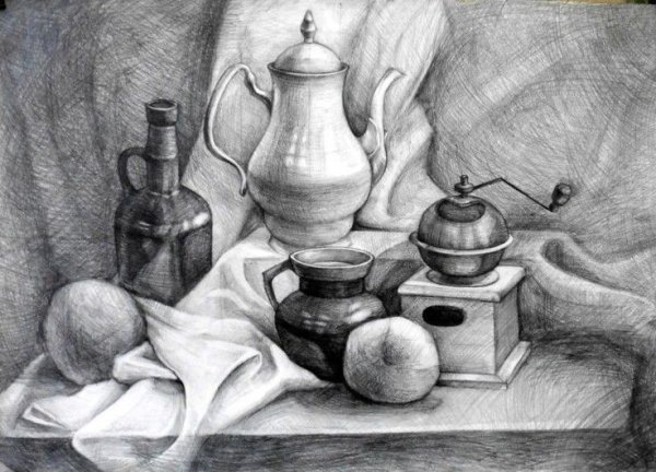 Кувшин с фруктами карандашом