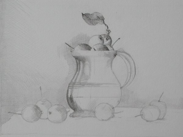 Натюрморт с фруктами карандашом