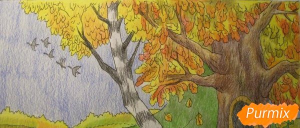 Рисование листопад карандашами