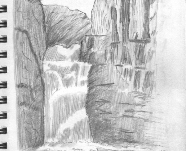 Водопад для срисовки карандашом