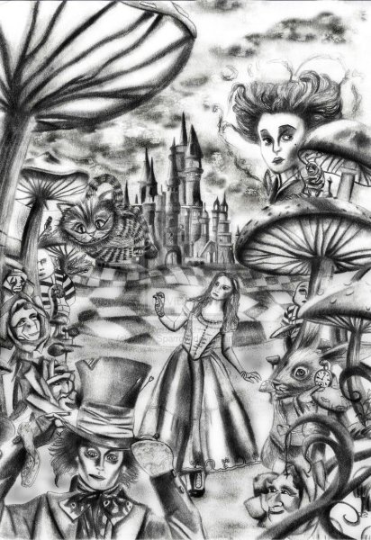 Алиса в стране чудес нарисовать