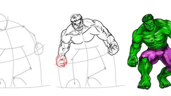 Поэтапный рисунок Халка
