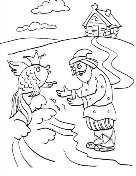 Сказка о рыбаке и рыбке рисунок карандашом