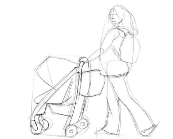 Женщина с коляской рисунок
