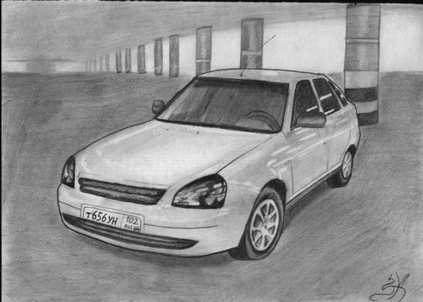 Нарисованная Лада Приора спереди